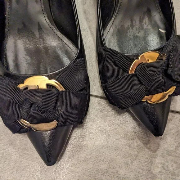 Salvatore Ferragamo Pointed Toe Pump Black Size 7C Bow Embellished Made In Italy - Picture 6 of 12